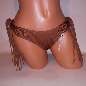 Victoria Secret Swim Bikini Bottom Medium Ginger Shimmer Fringe Tassel New